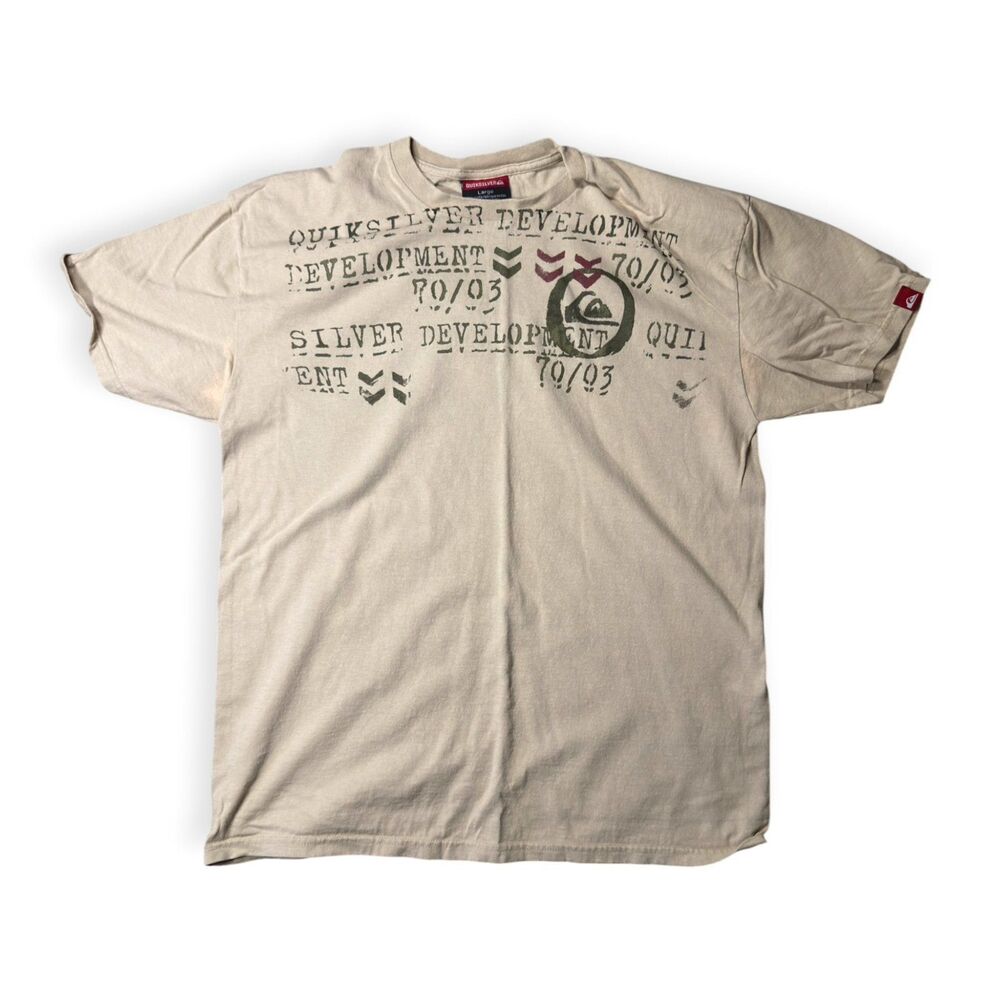 Quiksilver Beige T-Shirt Size Large Shirt 100% Cotton Skater Rare VTG